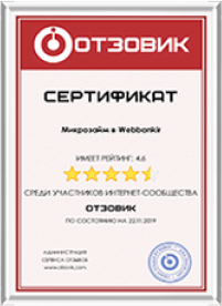 Сертификат за отзывы на онлайн займы